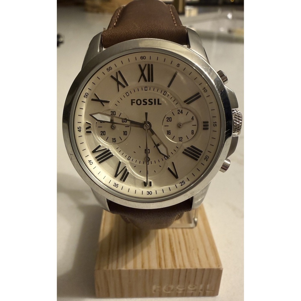 Fossil Grant Mens Watch 39mm Chronograph FS4839 Stainless Leather NEW Needs Batt